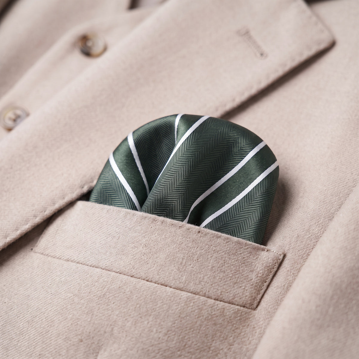Forest Green & White Stripe Pocket Square - Charleston Edit