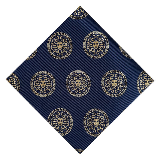 Medusa Pocket Square Blue & Gold