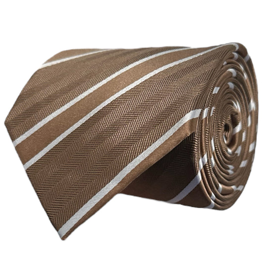 Mocha & White Stripe Tie - Charleston Edit