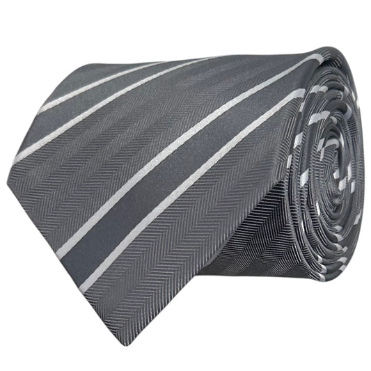 Glacier Grey & White Stripe Tie - Charleston Edit