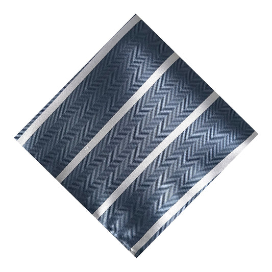 Steel Blue & White Stripe Pocket Square - Hawksmoor Edit