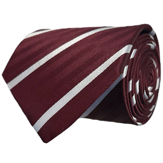 Burgundy & White Stripe Tie - Hawksmoor Edit