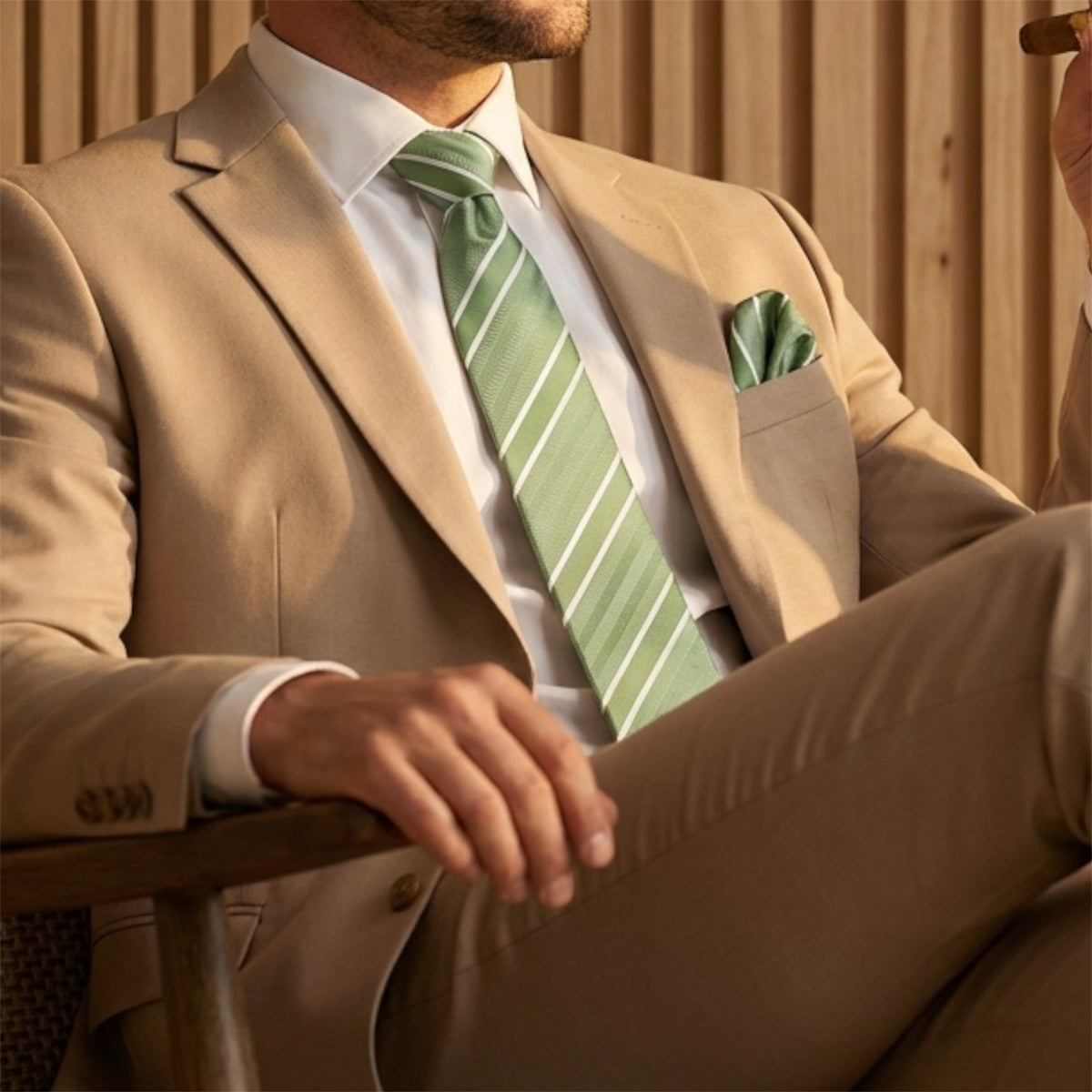 Matcha & White Stripe Pocket Square - Charleston Edit
