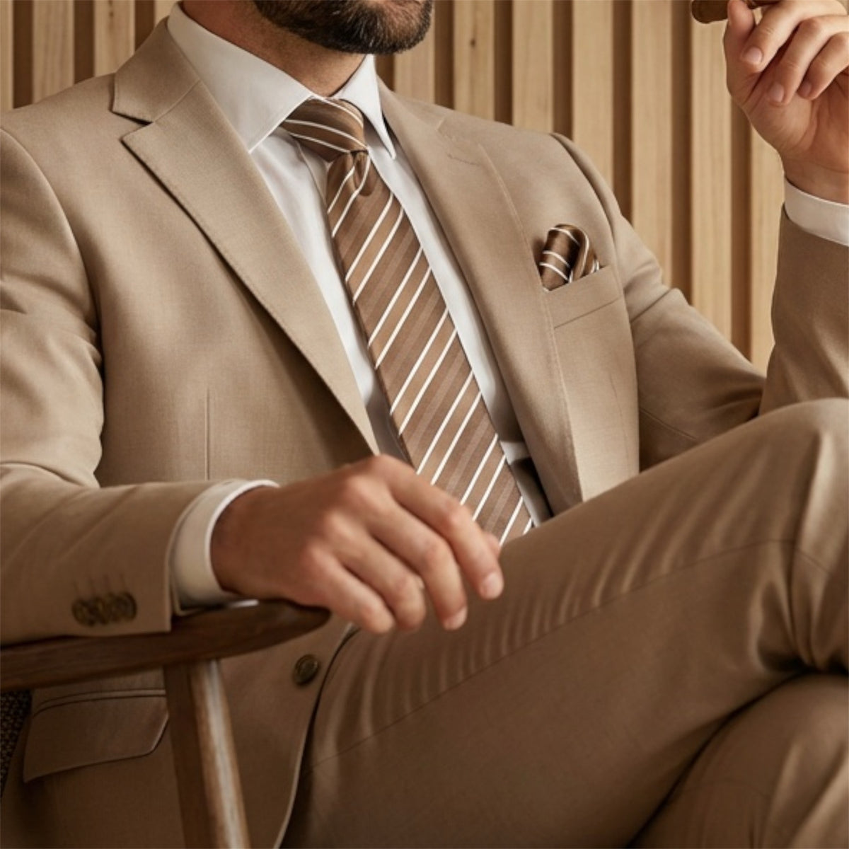 Mocha & White Stripe Pocket Square - Charleston Edit