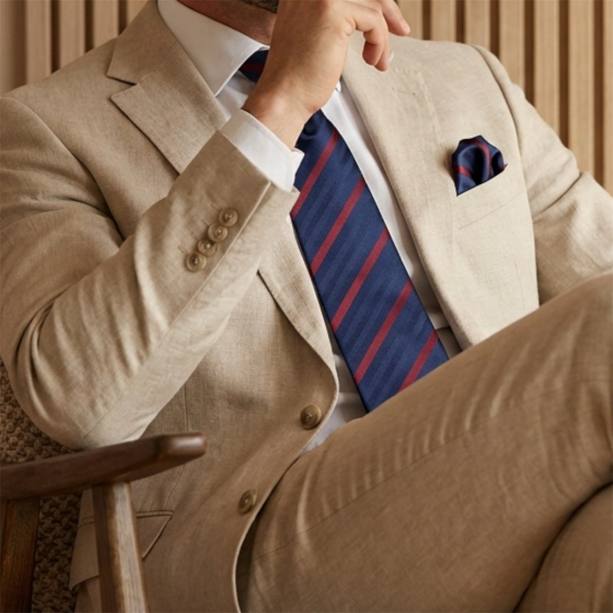 Navy Blue & Wine Stripe Pocket Square - Hawksmoor Edit