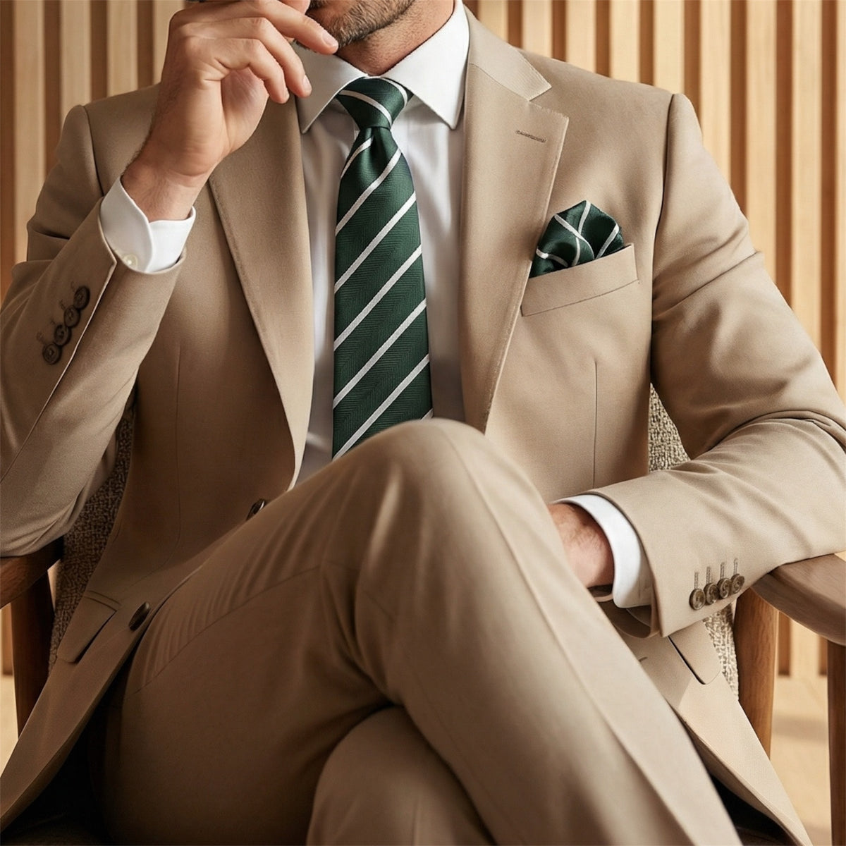 Forest Green & White Stripe Pocket Square - Hawksmoor Edit
