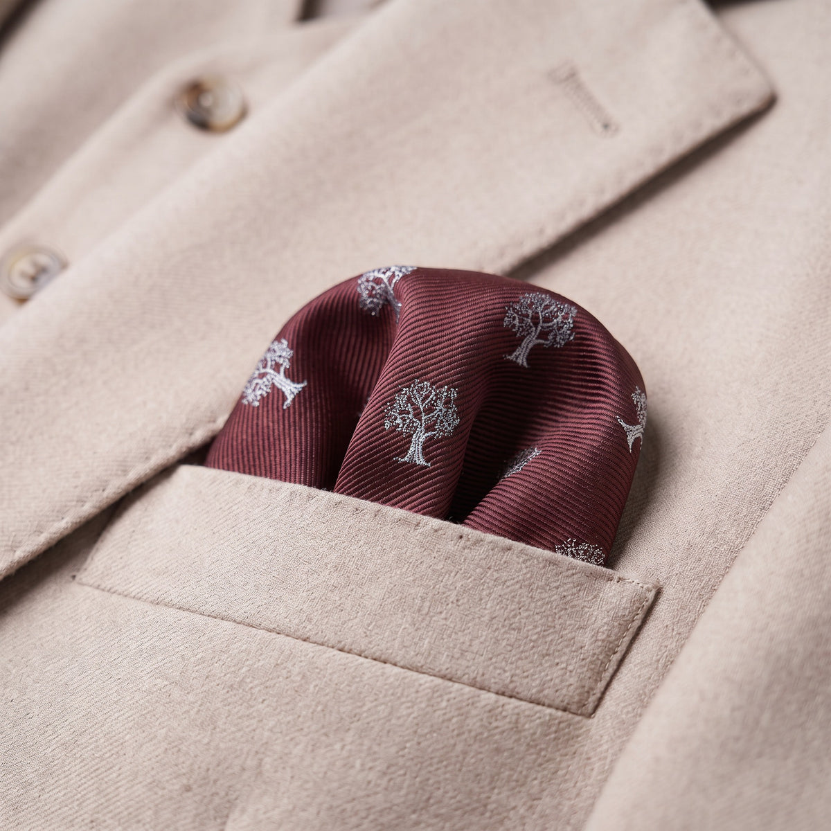 Tree Pocket Square Brown & White