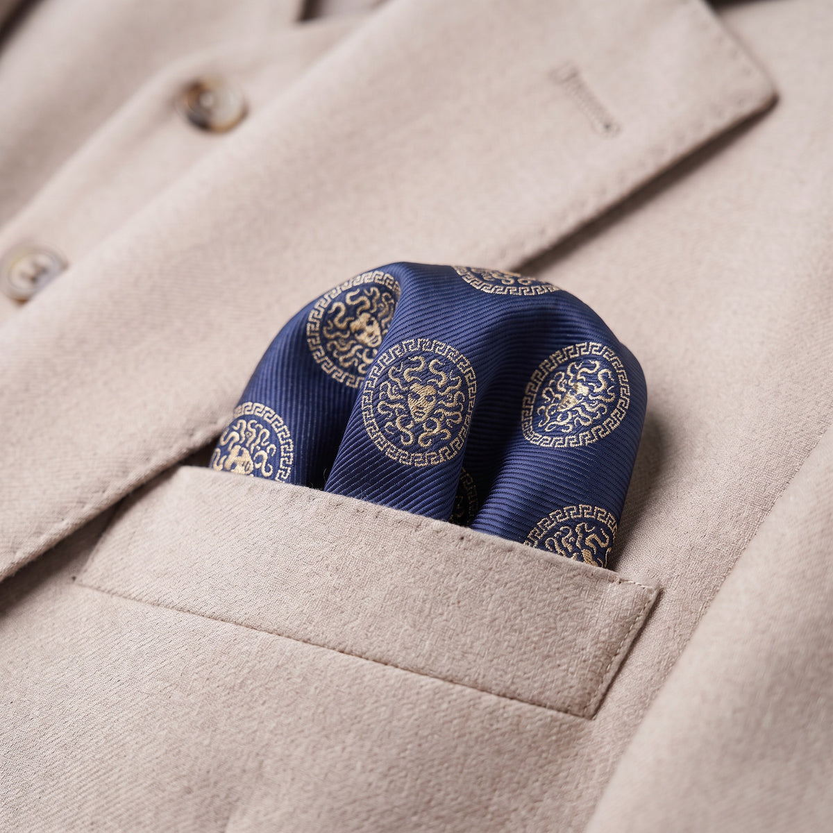 Medusa Pocket Square Blue & Gold
